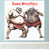 Sumo Skelet Wrestlers in actie Canvas Afdruk (Insitu (Houten vloer))