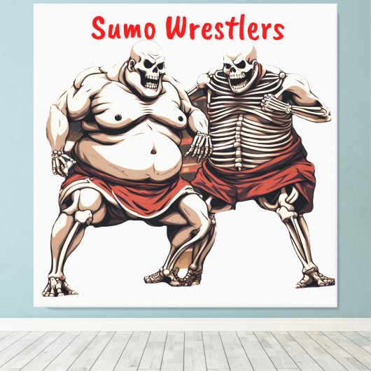 Sumo Skelet Wrestlers in actie Canvas Afdruk (Insitu (Houten vloer))