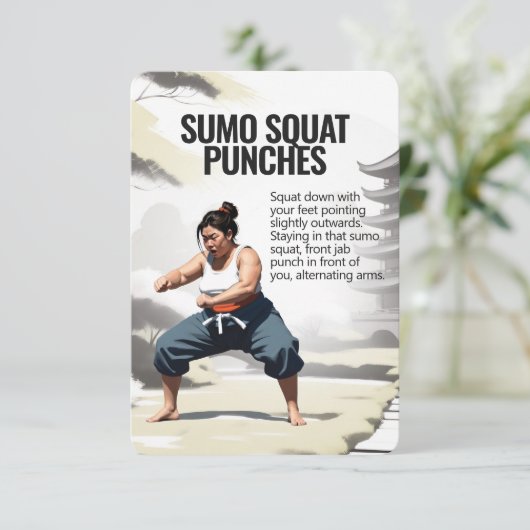 Sumo Squat Punches Fitness Kaart met Roze Rug (Staand voorkant)