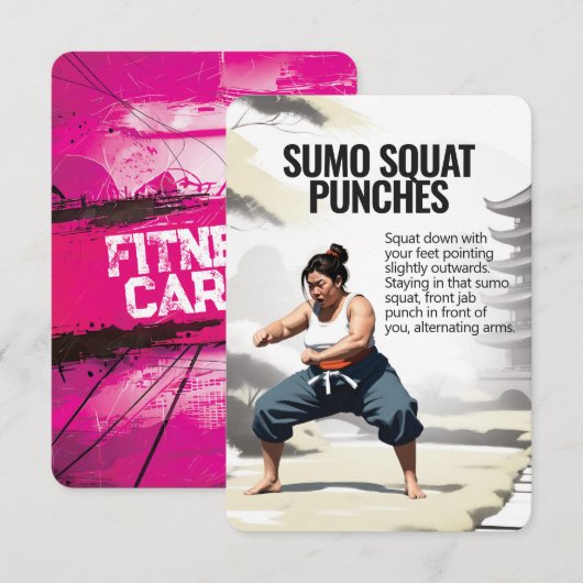 Sumo Squat Punches Fitness Kaart met Roze Rug (Voorkant / Achterkant)