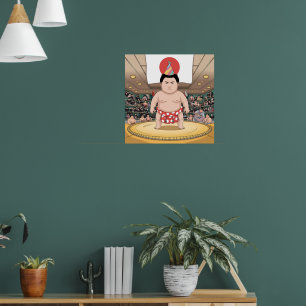 Sumo-worstelaar in dohy Japanse vlag Poster