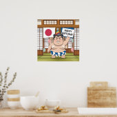 Sumo-worstelaar in dohy Japanse vlag Poster (Keuken)
