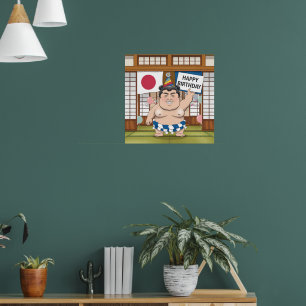 Sumo-worstelaar in dohy Japanse vlag Poster