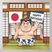 Sumo-worstelaar in dohy Japanse vlag Poster (Voorkant)