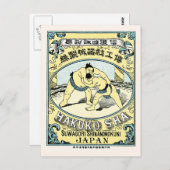 Sumo-worstelaars ~  Japans zijderoute Briefkaart (Voorkant / Achterkant)