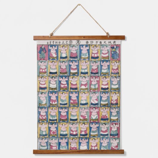 "Sumo Wrestlers Hout-Topped Wandtapijt" Hangend Wandkleed (Voorkant)