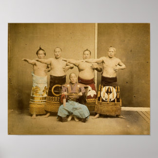 Sumo Wrestlers Japan Antiek foto 1877 Poster