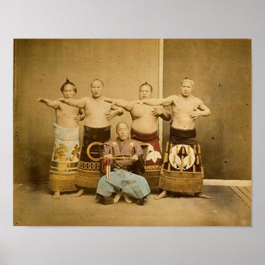 Sumo Wrestlers Japan Antiek foto 1877 Poster (Voorkant)