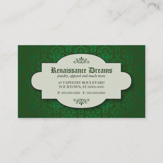 Sumptuous Green Damask Visitekaartje (Voorkant)