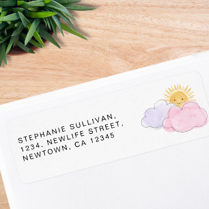 Sun and Clouds Girl's Baby shower Return Address Etiket