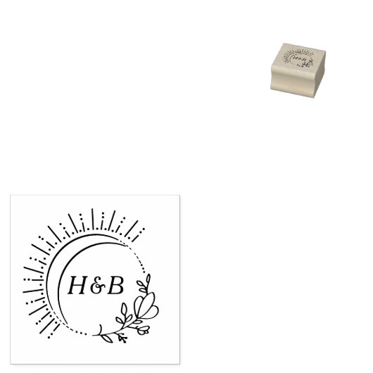 Sun and Flowers Monogram Rubberstempel (Gestempeld)