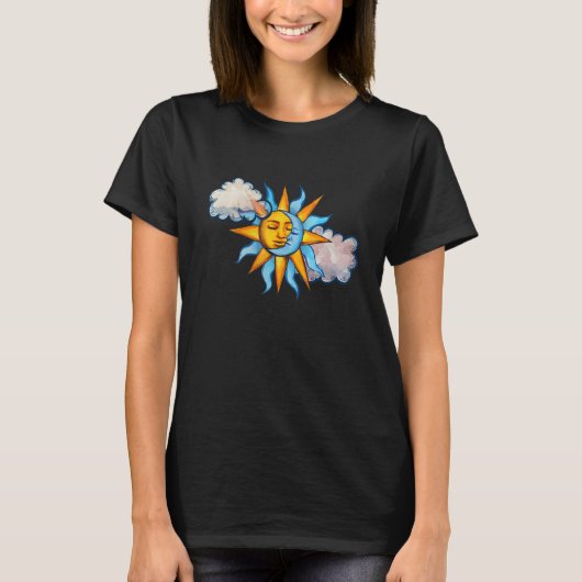 Sun and Moon and Clouds in the sky sunny moonchild T-shirt (Voorkant)