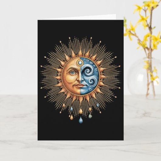 Sun And Moon Celestial Boho Mystical Hipe 90s Kaart (Gele Bloem)