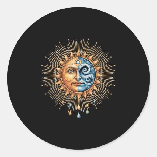 Sun And Moon Celestial Boho Mystical Hipe 90s  Ronde Sticker (Voorkant)