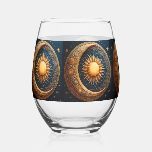 Sun and Moon Celestial  Wijnglas Zonder Voet (Voorkant)
