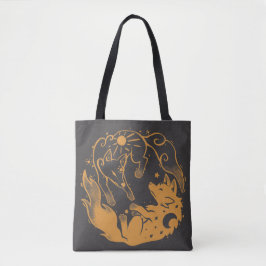 Sun and Moon Golden Wolves Tote Bag