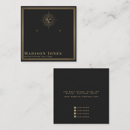Sun and Moon Witchy Stud Earring Display Card Vierkante Visitekaartje (Voorkant / Achterkant)