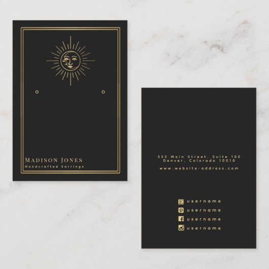 Sun and Moon Witchy Stud Earring Display Card Visitekaartje (Voorkant / Achterkant)