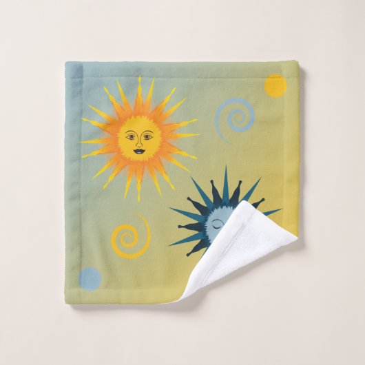 Sun and Moon Yellow and Blue Celestial Towel Set Bad Handdoek (Wasdoekje)