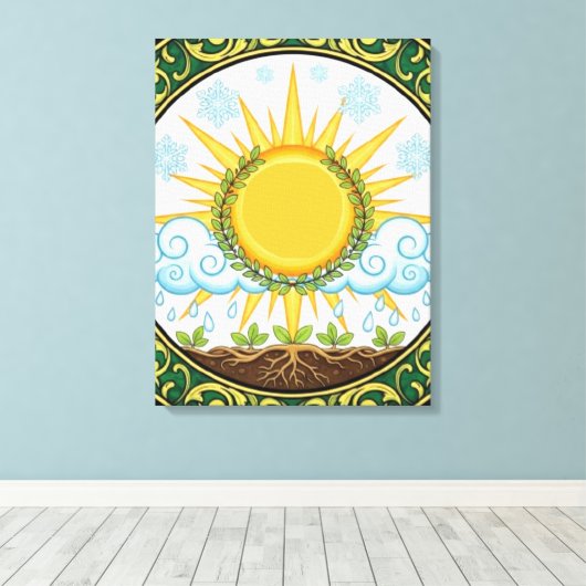 Sun and Rain Nature Cycle Botanical Emblem ART Canvas Afdruk (Insitu (Houten vloer))