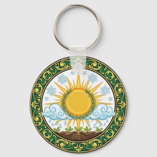 Sun and Rain Nature Cycle Botanical Emblem ART Sleutelhanger (Voorkant)