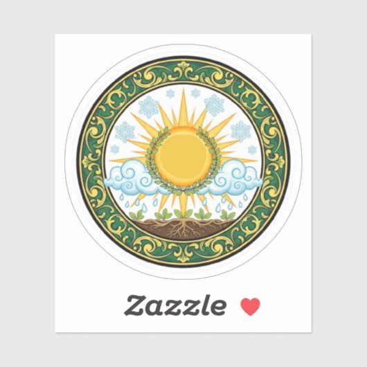 Sun and Rain Nature Cycle Botanical Emblem ART Sticker (Vel)