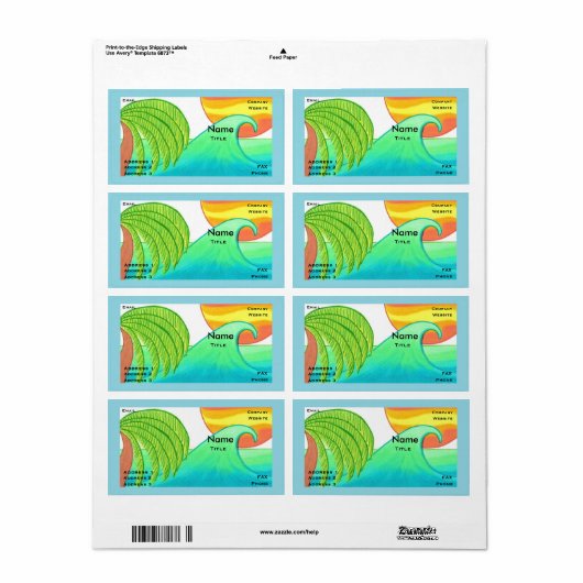 Sun and Surf Business Card Template Etiket (Full Sheet)