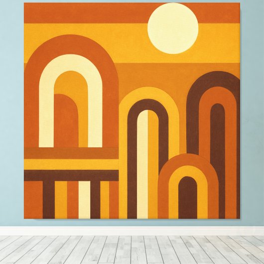 Sun & Arches Mid Century Modern Geometric Design Canvas Afdruk (Insitu (Houten vloer))