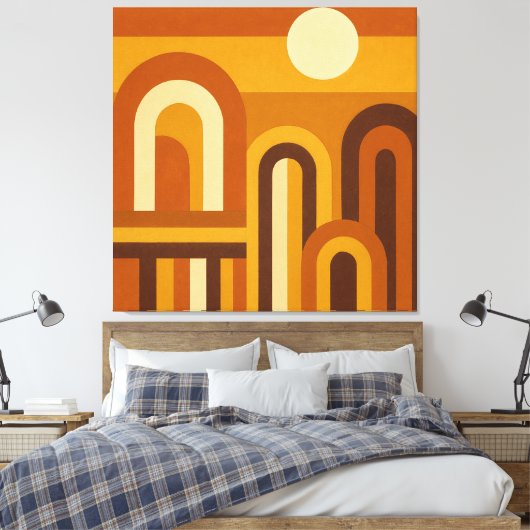 Sun & Arches Mid Century Modern Geometric Design Canvas Afdruk (Insitu (Slaapkamer))