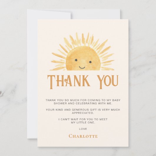 Sun Baby shower Dank u Bedankkaart (Voorkant)