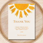 Sun Baby shower Dank u Briefkaart<br><div class="desc">Dit eenvoudige baby shower dank u briefkaart is versierd met een geel waterverf zon en eenvoudige typografie op een zacht crème achtergrond. Gemakkelijk aan te passen. Gebruik het ontwerpgereedschap om de tekstgrootte, -stijl of -kleur te wijzigen. Omdat we ons kunstwerk creëer, zult u dit exacte afbeelding van andere ontwerpers niet...</div>