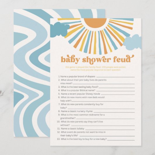 Sun Baby shower Feud Game Kaart (Voorkant / Achterkant)