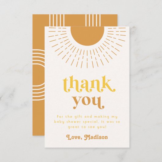 Sun Baby shower Hartelijk dank | Zon Dank u Bedankkaart (Voorkant / Achterkant)