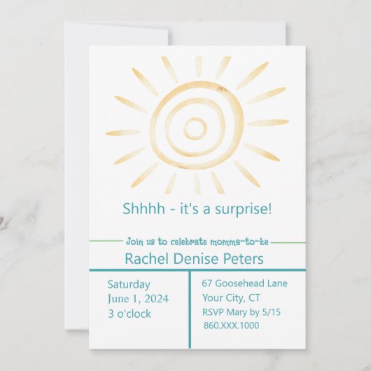 SUN Baby shower Invitation Kaart (Voorkant)