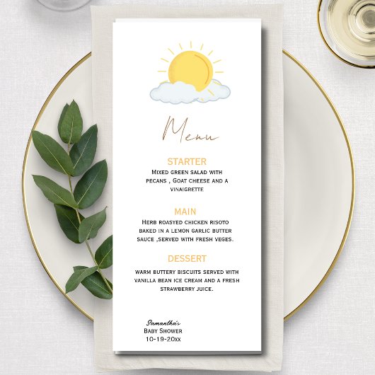 Sun baby shower Rustiek Menu
