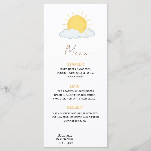 Sun baby shower Rustiek Menu (Voorkant)