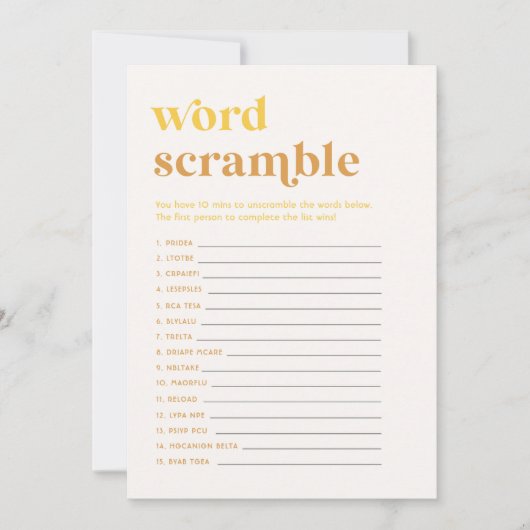 Sun Baby shower Word Scramble Game Kaart (Voorkant)