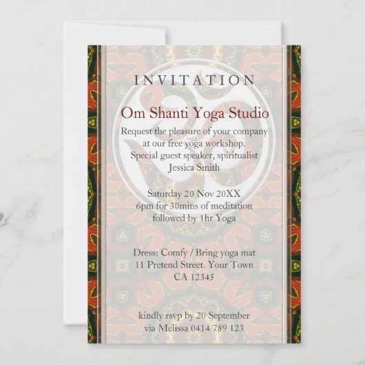 Sun Batik Earth Yoga Workshop Uitnodiging (Achterkant)