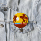 Sun Beach Island Palm Trees Colorful Illustration Ronde Button 7,6 Cm (In situ)