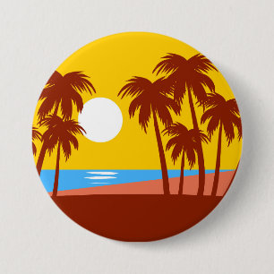 Sun Beach Island Palm Trees Colorful Illustration Ronde Button 7,6 Cm