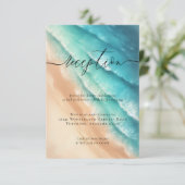 Sun Beach Ocean Blue Bruiloft Receptie Details Informatiekaartje (Staand voorkant)