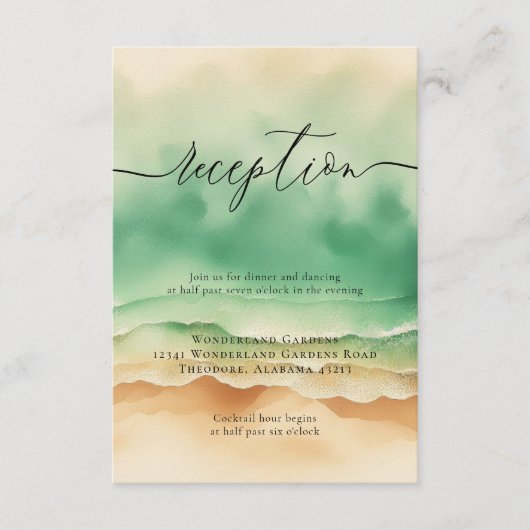 Sun Beach Ocean Green Bruiloft Receptie Details Informatiekaartje (Voorkant)