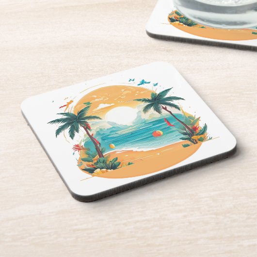 Sun Beach palmboom Bier Onderzetter (Linkerzijde)