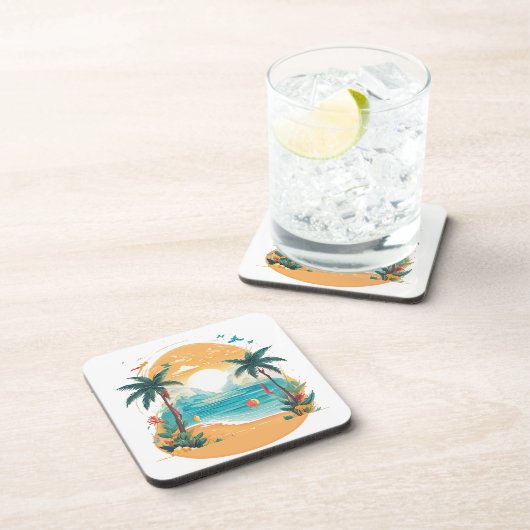 Sun Beach palmboom Bier Onderzetter (Rechterzijde)