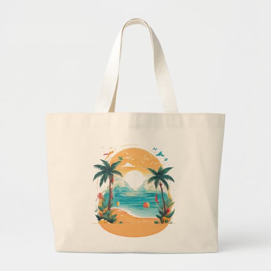 Sun Beach palmboom Grote Tote Bag (Voorkant)