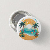 Sun Beach palmboom Ronde Button 3,2 Cm (Voorkant /achterkant)