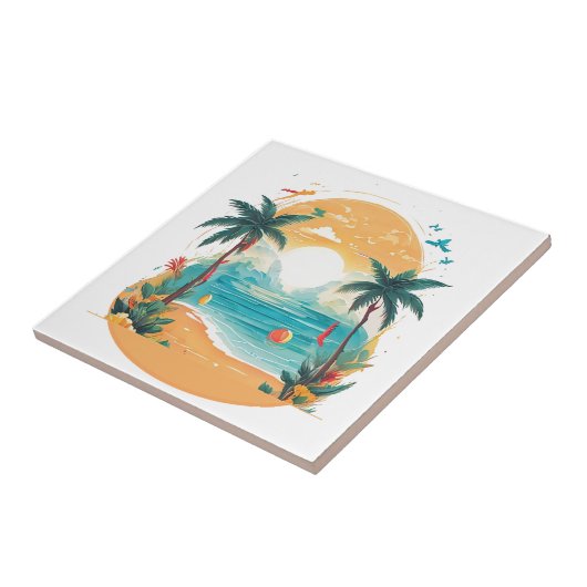 Sun Beach palmboom Tegeltje (Zijkant)