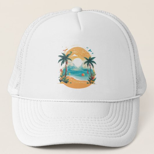 Sun Beach palmboom Trucker Pet (Voorkant)