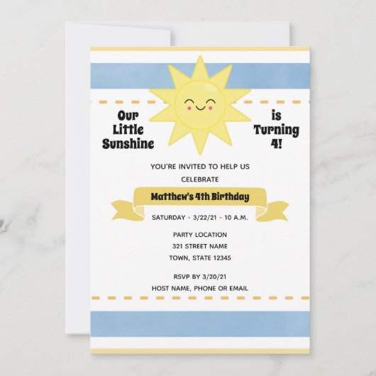 Sun Birthday Invitation Kaart (Voorkant)