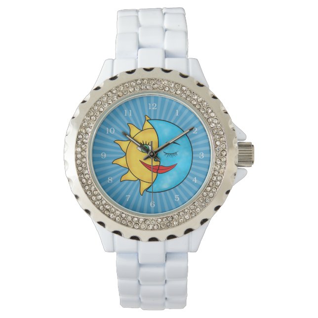 Sun Blue Moon Celestial-thema Horloge (Voorkant)